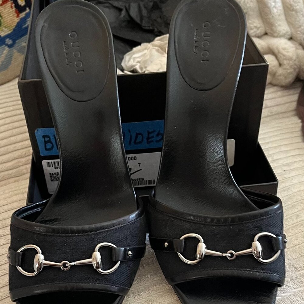 Gucci Shoes/ Slides, Black with 3 1/4" heel Size 7B